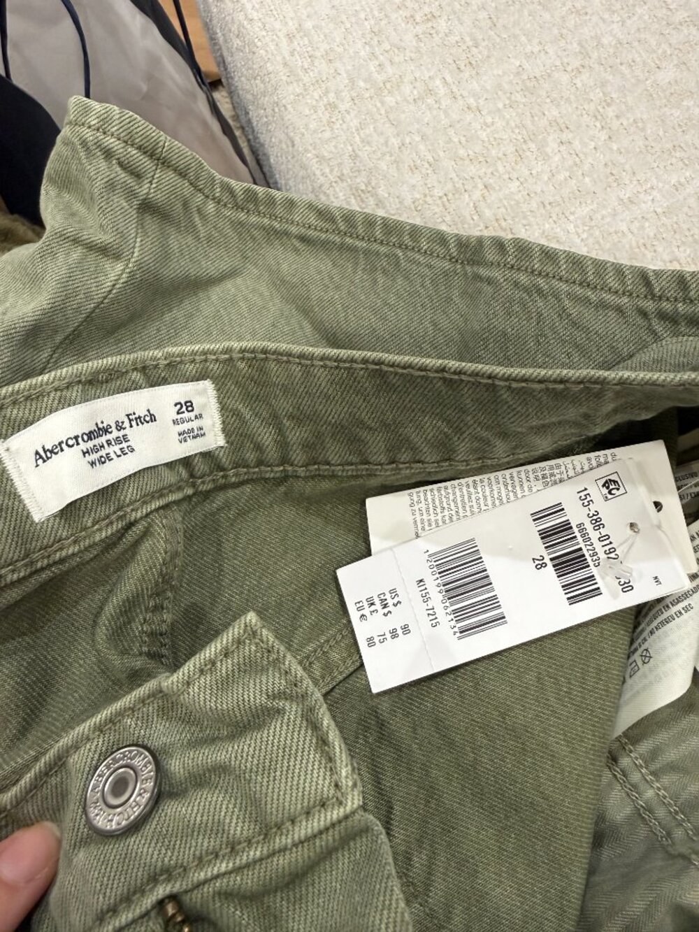 Abercrombie High Rise Wide Leg Jeans Olive Green 28 - Picture 3 of 3